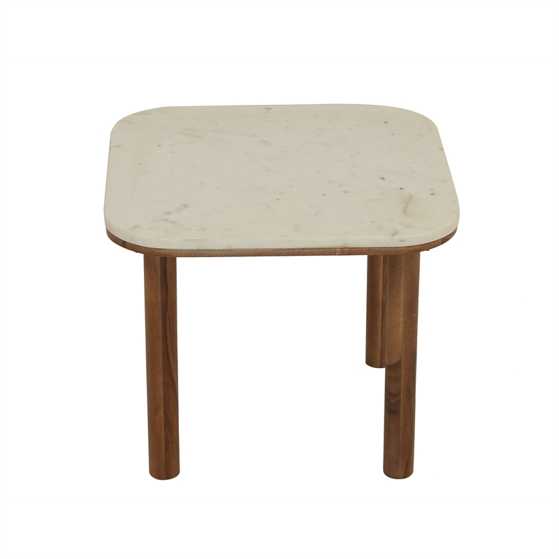 Pemberly Row Contemporary Genuine Marble Side Table in White
