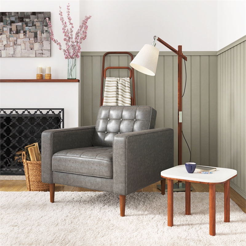 Pemberly Row Contemporary Genuine Marble Side Table in White