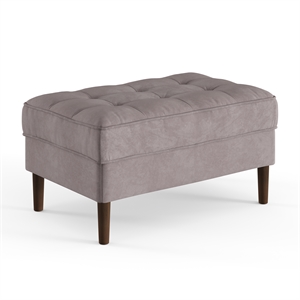 Pemberly Row Contemporary Velvet Rectangular Ottoman in Gray