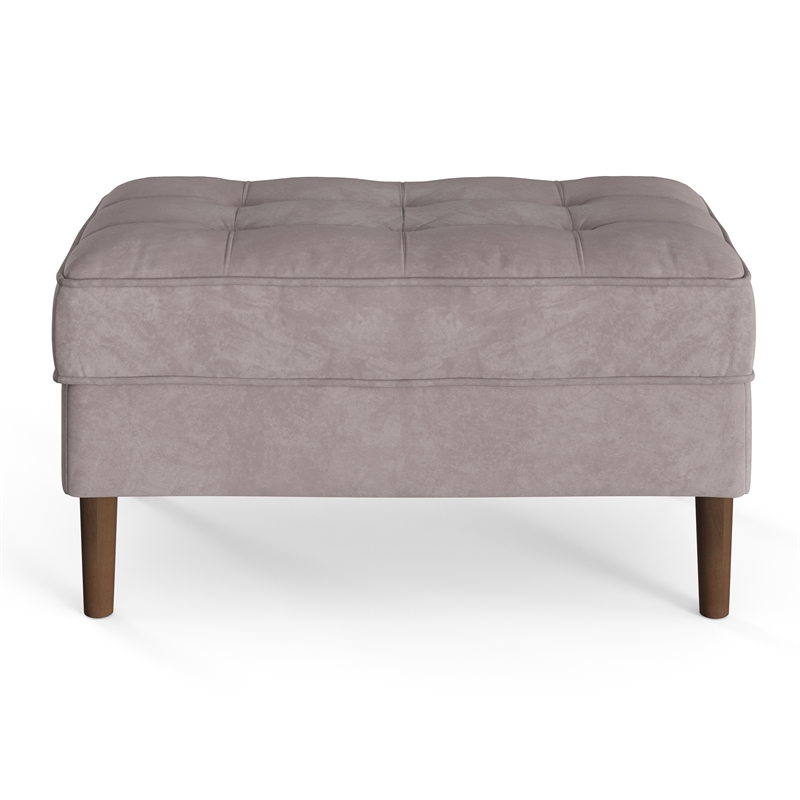 Pemberly Row Contemporary Velvet Rectangular Ottoman in Gray