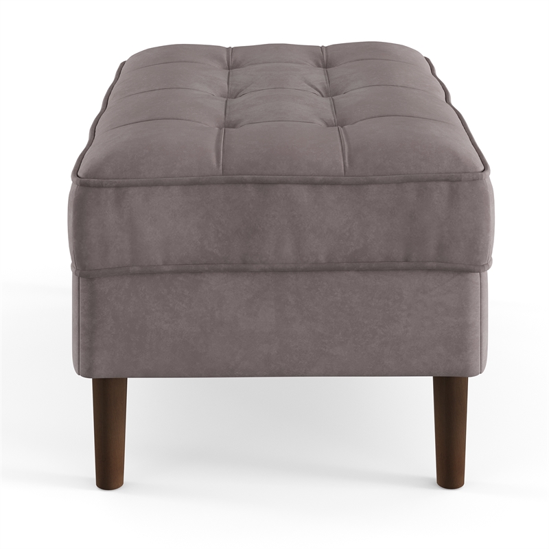 Pemberly Row Contemporary Velvet Rectangular Ottoman in Gray