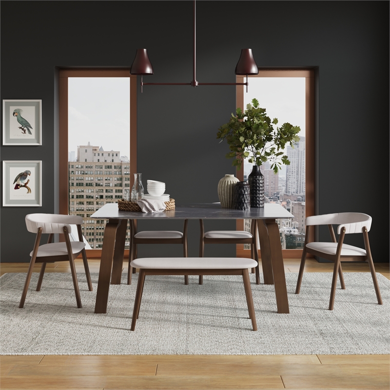 Pemberly Row Mid-Century Contemporary Accent Bench in Walnut
