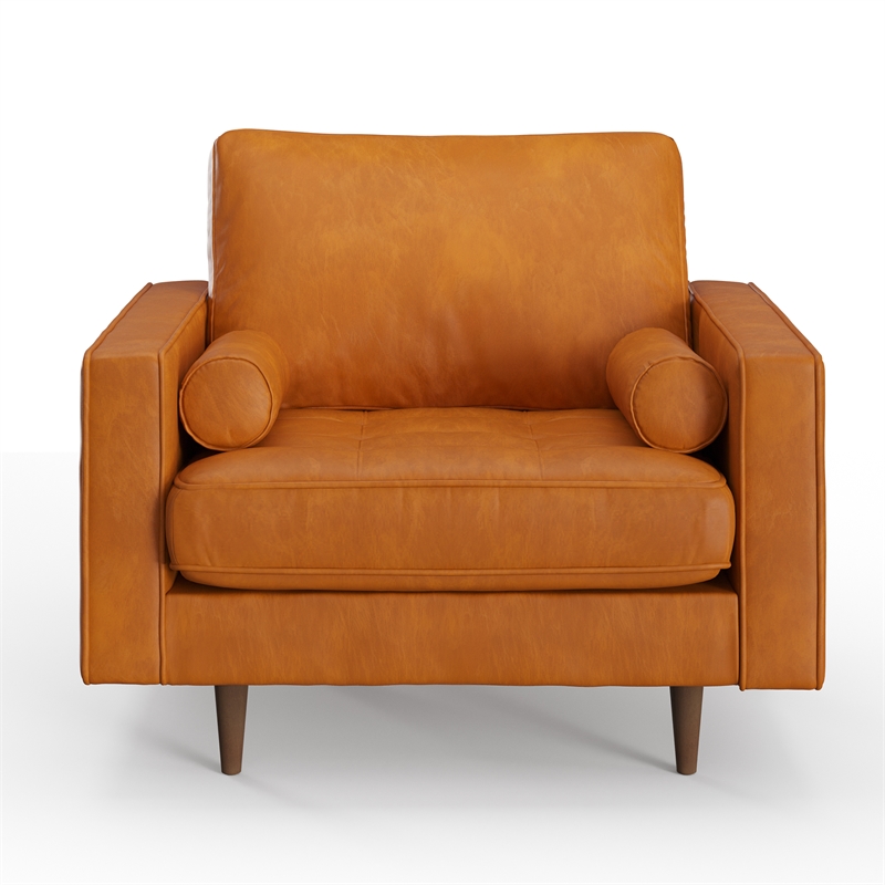 Pemberly Row Modern Upholstered Leather Arm Chair in Caramel