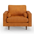 Pemberly Row Modern Upholstered Leather Arm Chair in Caramel