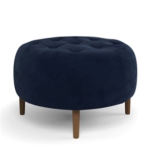 Pemberley Row Performance Velvet Blue Ottoman Round Button-Tufted 31.5&quotW x 20&quotD x 17.5&quotH Unassembled