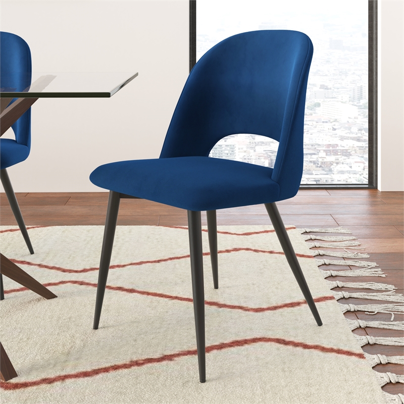 Pemberly Row Modern Velvet Side Chair (Set of 2) in Sapphire
