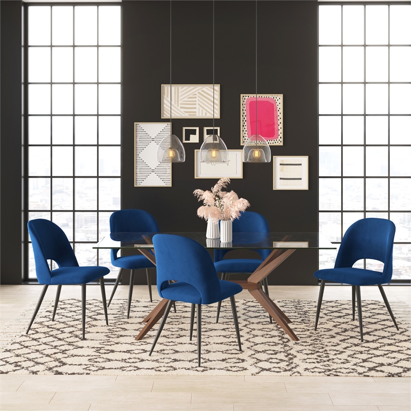 Pemberly Row Modern Velvet Side Chair (Set of 2) in Sapphire