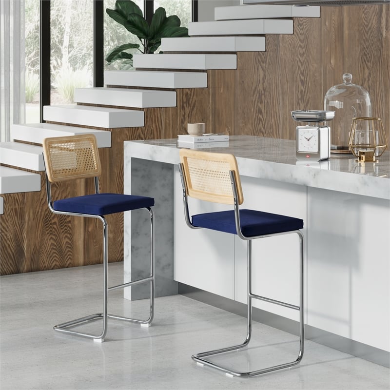 Pemberly Row Modern Bar Height Stools (Set of 2) in Sapphire