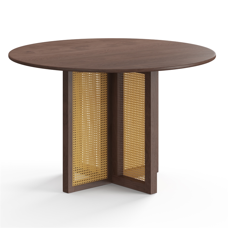 Pemberly Row Modern Round Dining Table with Cane Base in Walnut