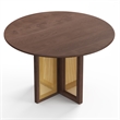 Pemberly Row Modern Round Dining Table with Cane Base in Walnut