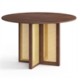 Pemberly Row Modern Round Dining Table with Cane Base in Walnut