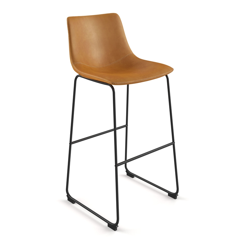 Pemberly Row Modern Bar Height Stools (Set of 2) in Light Brown