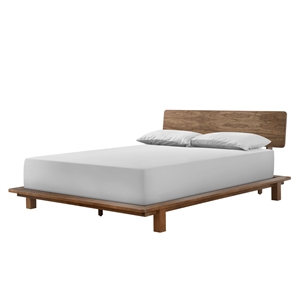 Pemberly Row Solid and Engineered Wood Queen Size Bed in Walnut