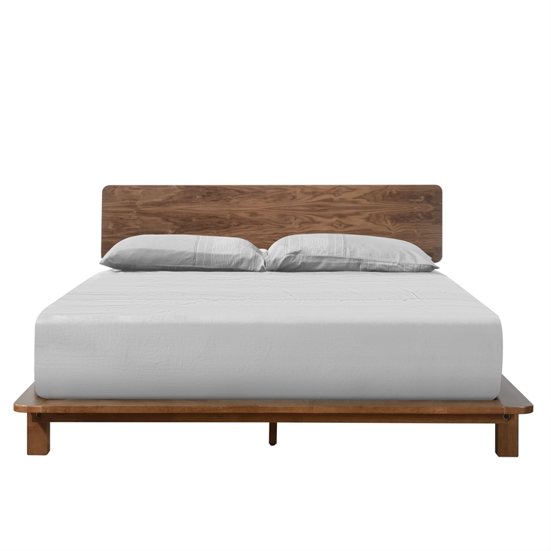 Pemberly Row Solid and Engineered Wood Queen Size Bed in Walnut