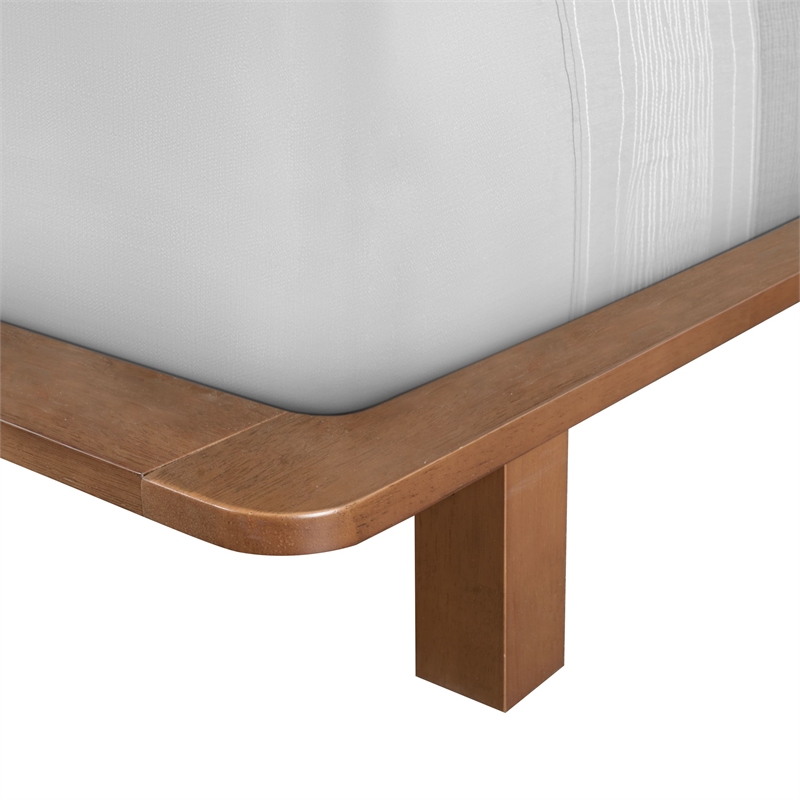Pemberly Row Solid and Engineered Wood Queen Size Bed in Walnut