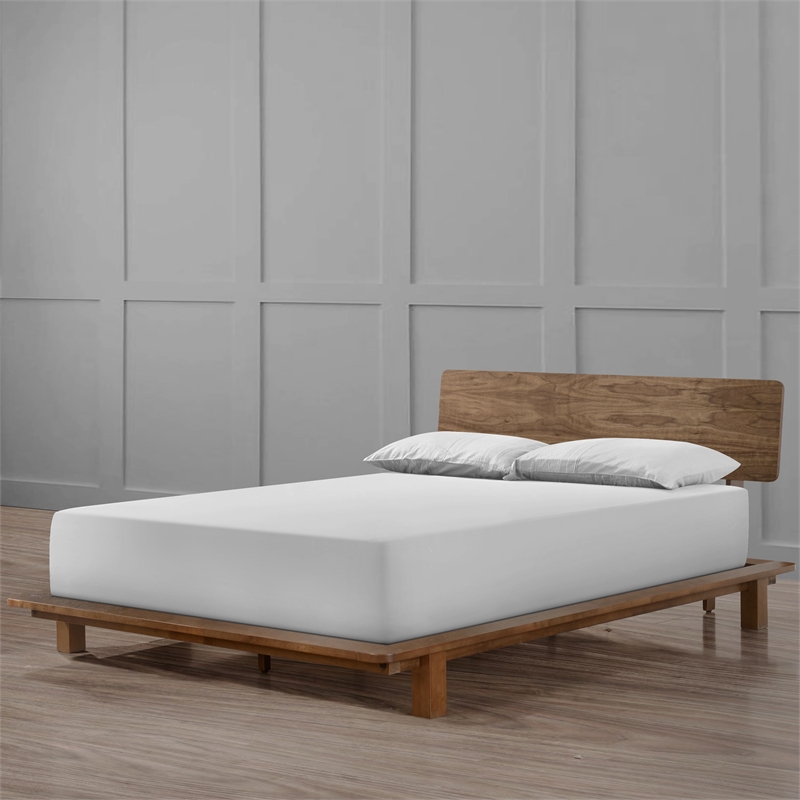 Pemberly Row Solid and Engineered Wood Queen Size Bed in Walnut