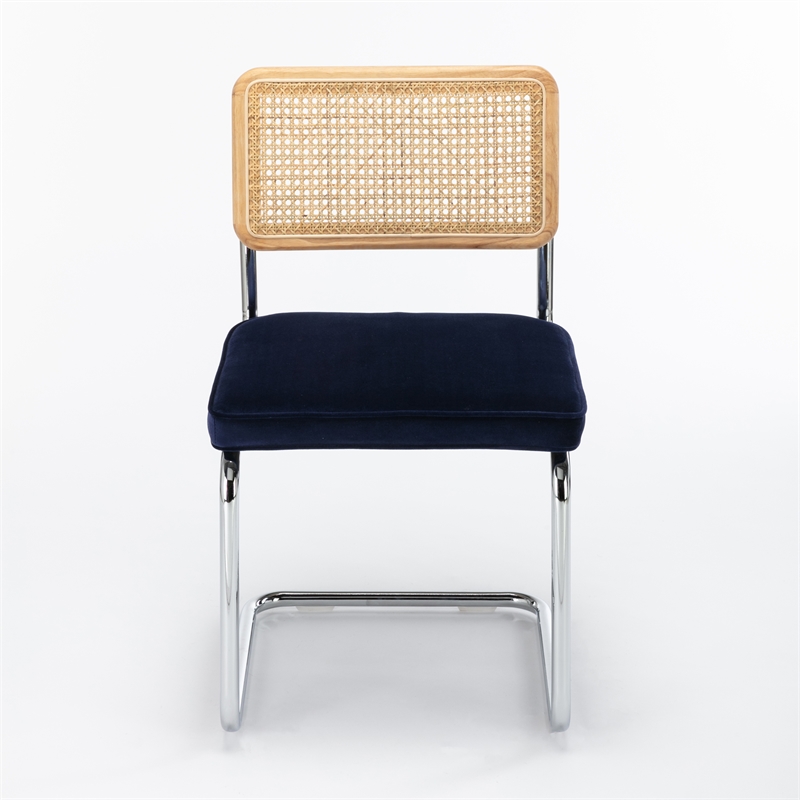 Pemberly Row Cane Back Velvet Side Chair (Set of 2) in Sapphire
