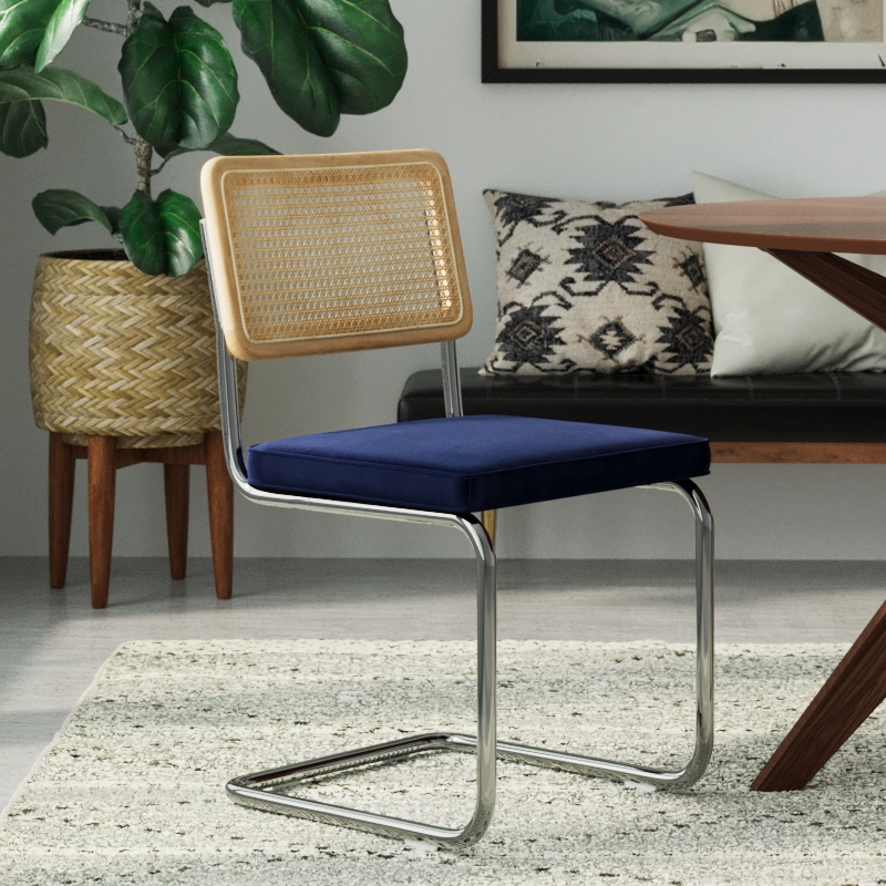 Pemberly Row Cane Back Velvet Side Chair (Set of 2) in Sapphire