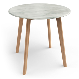 Pemberly Row Modern 36&quot Round Faux Marble Dining Table in Natural