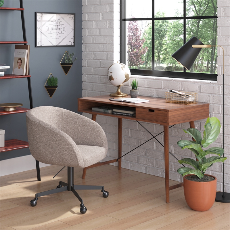 Pemberly Row Modern Boucle Swivel Rolling Task Chair in Gray