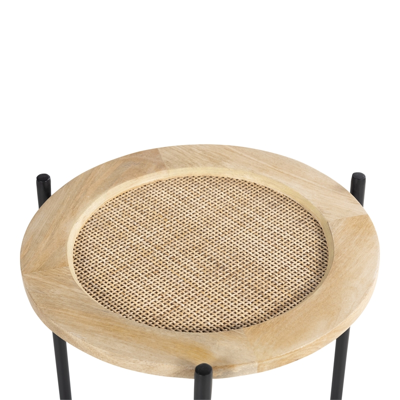 Pemberly Row Circle Mid-Century Modern Side Table in Natural