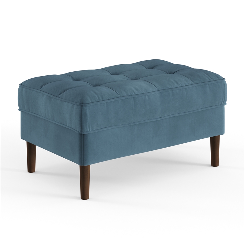 Pemberly Row Performance Velvet Rectangular Ottoman in Ocean