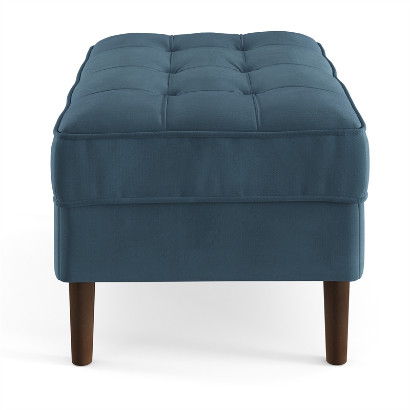 Pemberly Row Performance Velvet Rectangular Ottoman in Ocean