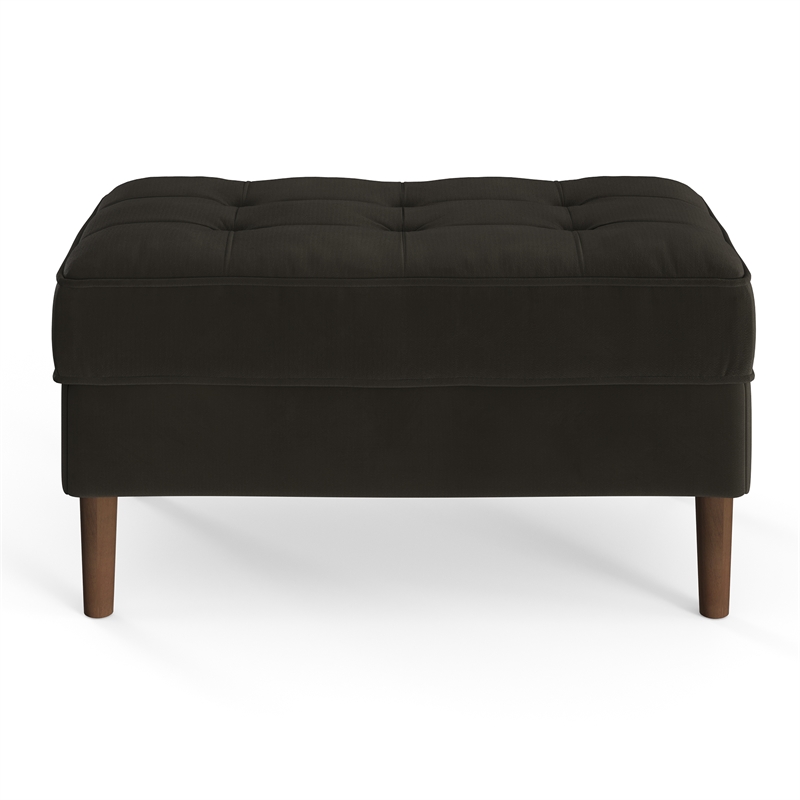 Pemberly Row Performance Velvet Rectangular Ottoman in Smoke
