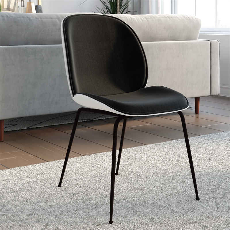 Pemberly Row Fabric Side Chair (Set of 2) in White and Black