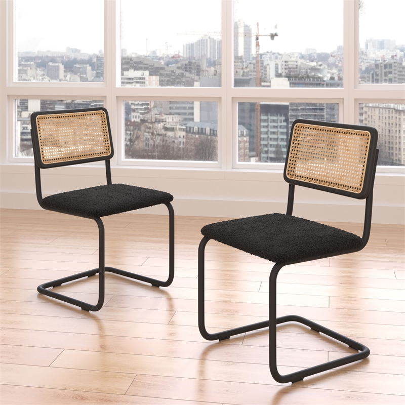 Pemberly Row Cane Back Boucle Side Chair (Set Of 2) in Black