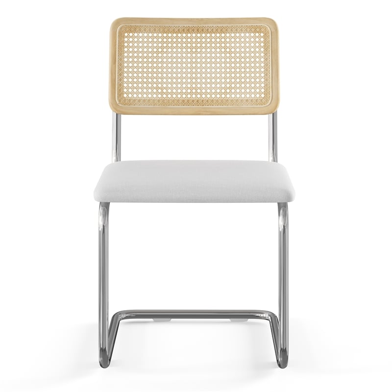 Pemberly Row Cane Back Fabric Side Chair (Set Of 2) in White