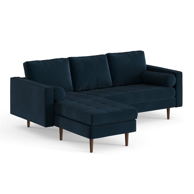 Pemberly Row Performance Velvet Reversible Sectional in Blue