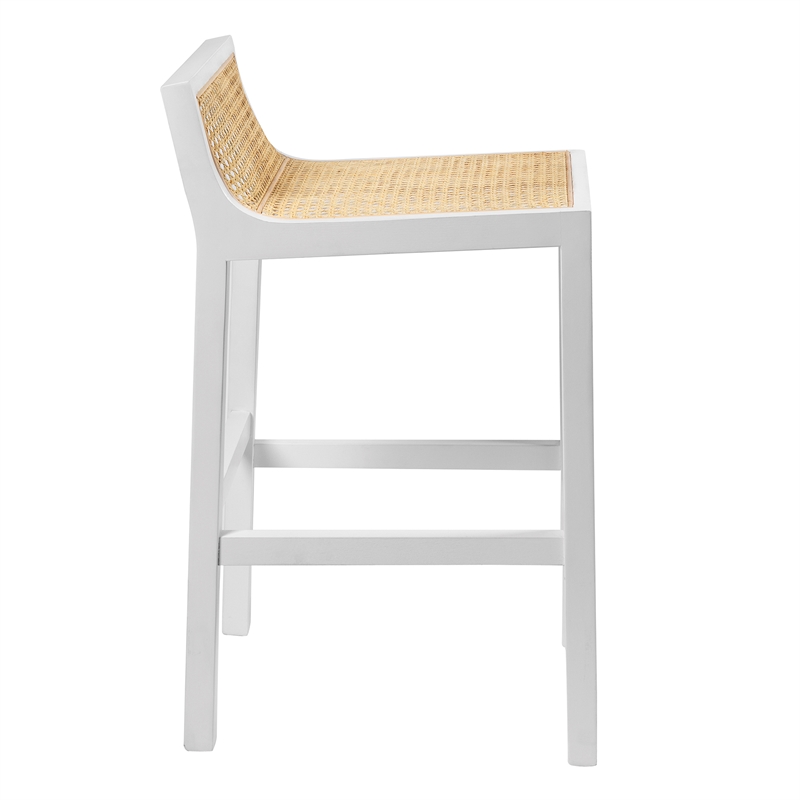 Pemberly Row Counter Height Stool with Natural Cane in White