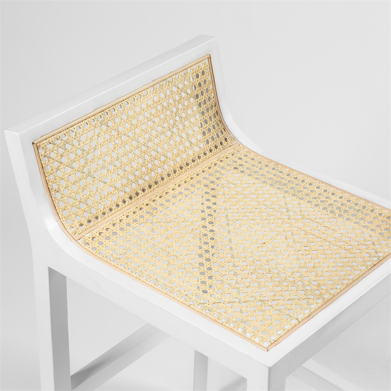 Pemberly Row Counter Height Stool with Natural Cane in White