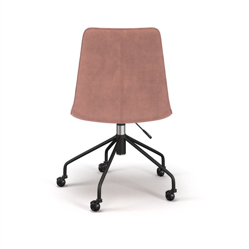 Pemberly Row Velvet Chair Rolling Swivel Task Chair in Blush