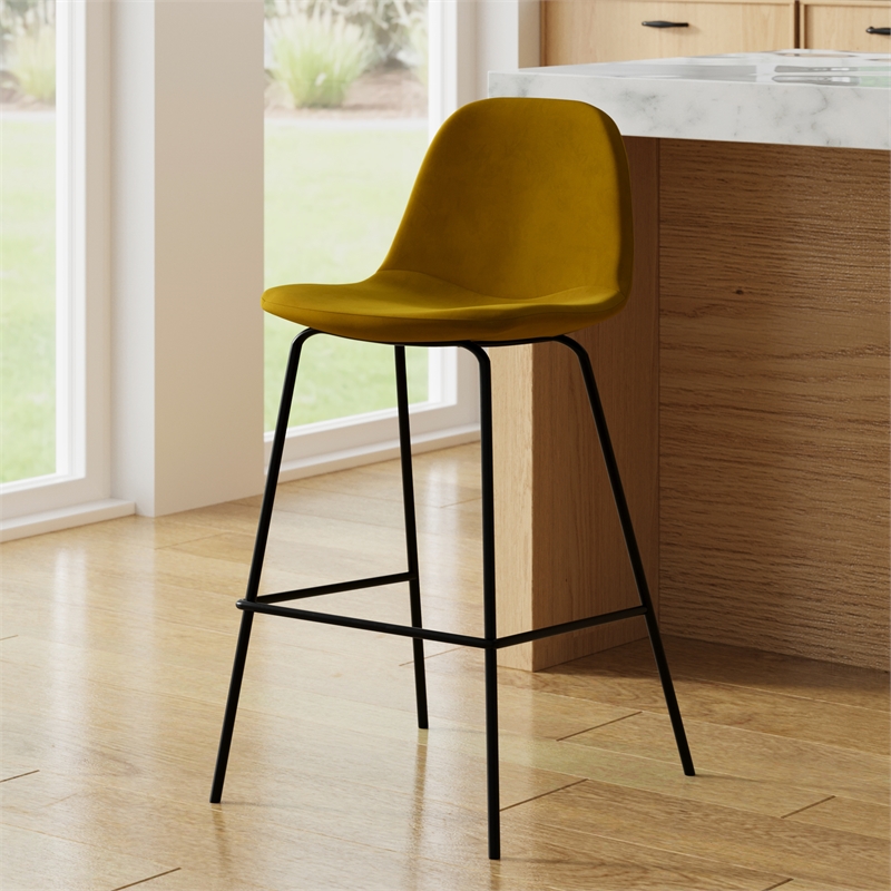 Pemberly Row Velvet Counter Height Stools (Set of 2) in Gold
