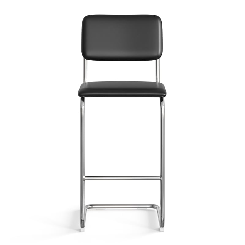 Pemberly Row Vegan Leather Bar Height Stool (Set of 2) in Black
