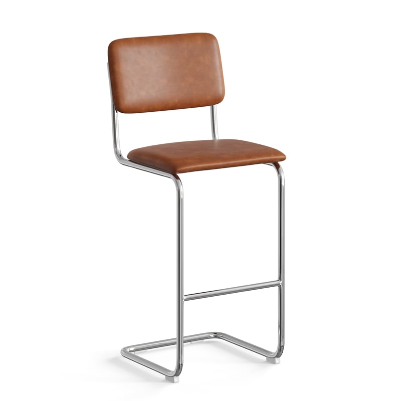 Pemberly Row Vegan Leather Bar Height Stool (Set of 2) in Brown