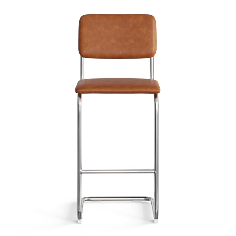 Pemberly Row Vegan Leather Bar Height Stool (Set of 2) in Brown