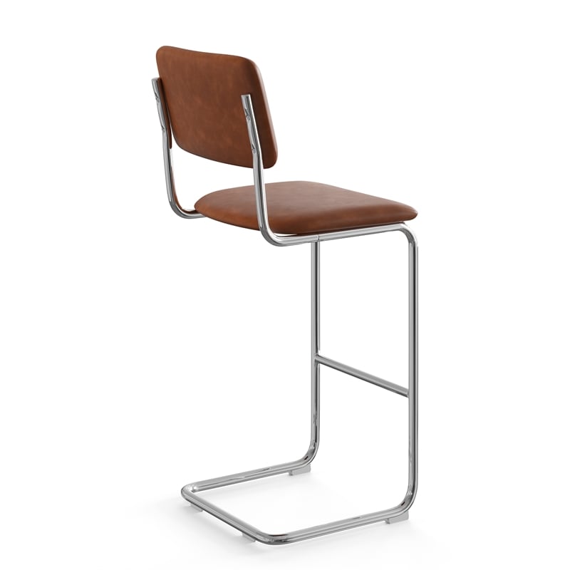 Pemberly Row Vegan Leather Bar Height Stool (Set of 2) in Brown