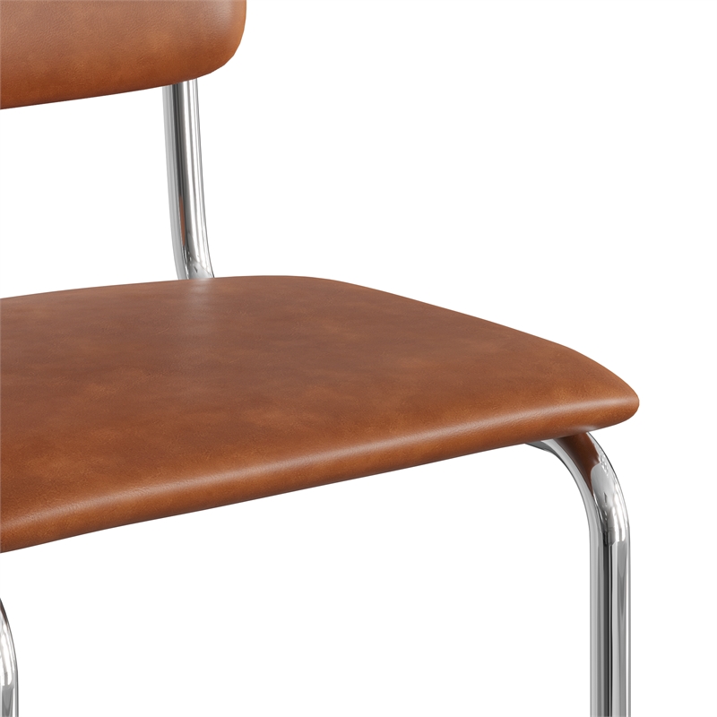 Pemberly Row Vegan Leather Bar Height Stool (Set of 2) in Brown