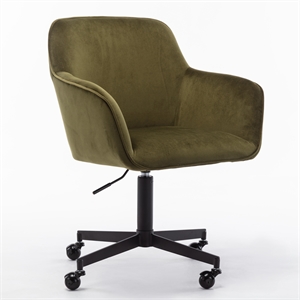 Pemberly Row Swivel Rolling Velvet Upholstery Armchair in Olive