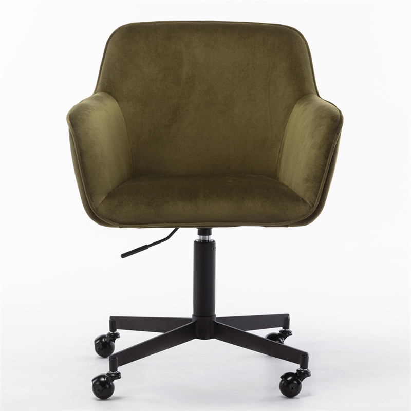 Pemberly Row Swivel Rolling Velvet Upholstery Armchair in Olive