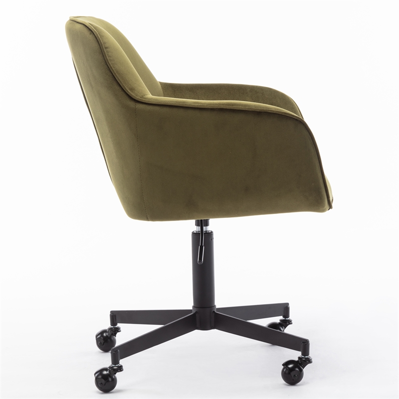 Pemberly Row Swivel Rolling Velvet Upholstery Armchair in Olive