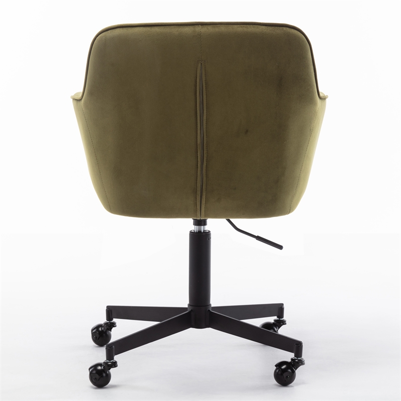 Pemberly Row Swivel Rolling Velvet Upholstery Armchair in Olive