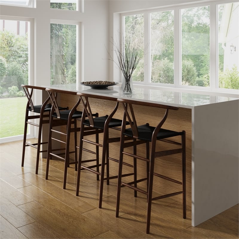 Pemberly Row Danish Design Bar Height Stool in Walnut and Black