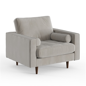 Pemberly Row Contemporary Performance Velvet Arm Chair in Silver