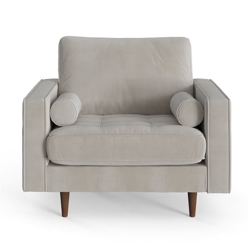 Pemberly Row Contemporary Performance Velvet Arm Chair in Silver