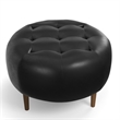 Pemberly Row Contemporary Genuine Leather Round Ottoman in Black