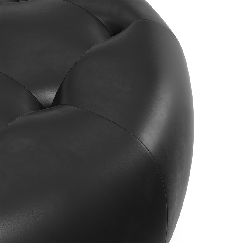 Pemberly Row Contemporary Genuine Leather Round Ottoman in Black